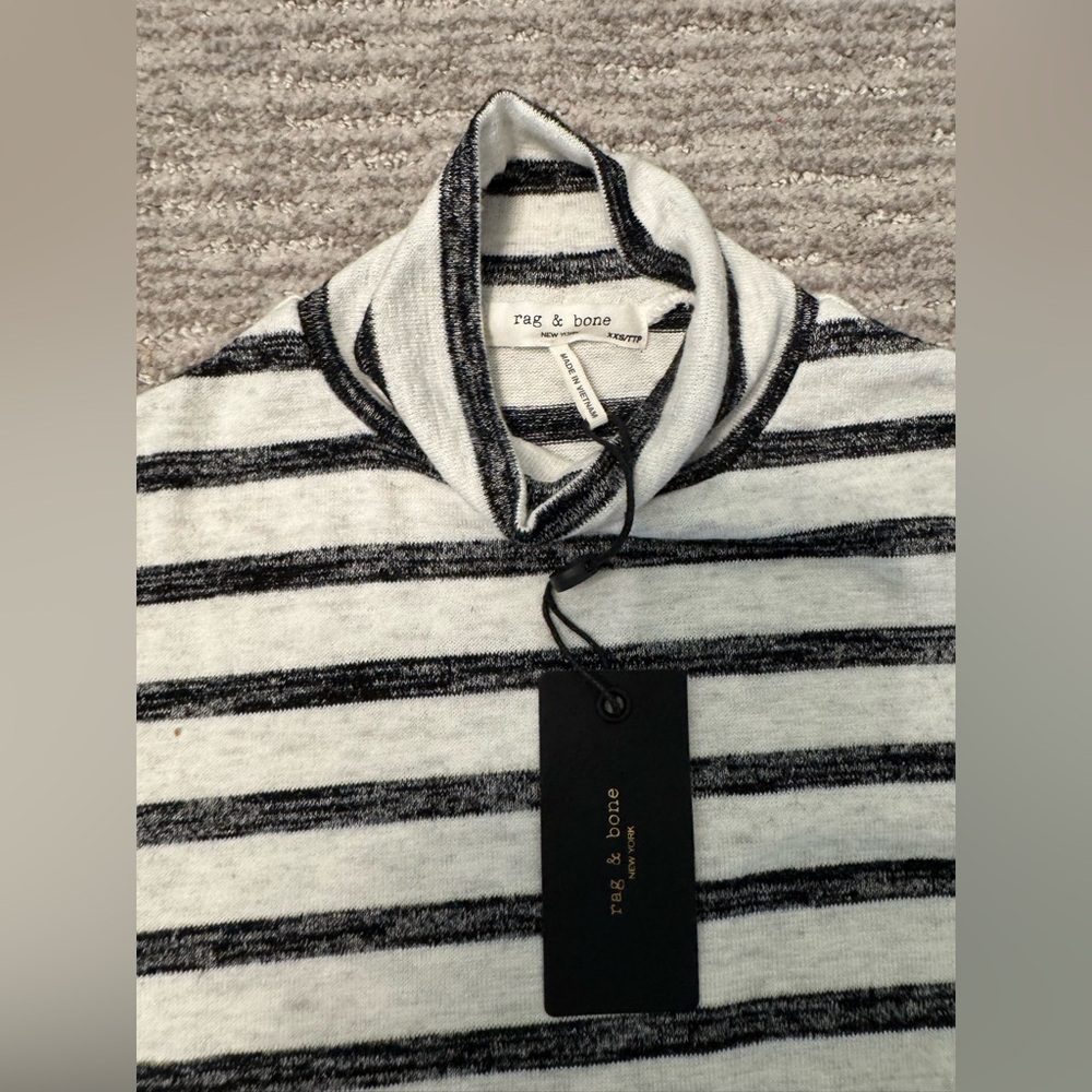rag & bone Black and White Striped Mock Neck Sweater